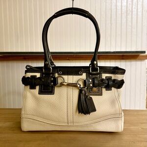 Coach Cream and Black Leather Satchel